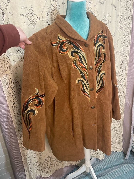 Bob Mackie Jackets & Blazers - Bob Mackie: wearable art Embroidered Brown Suede Button-Front Jacket